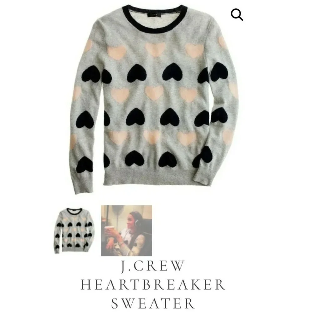 J. Crew Heartbreaker Sweater Womens Gray Heart‎ Print Crew Neck Pullover XS